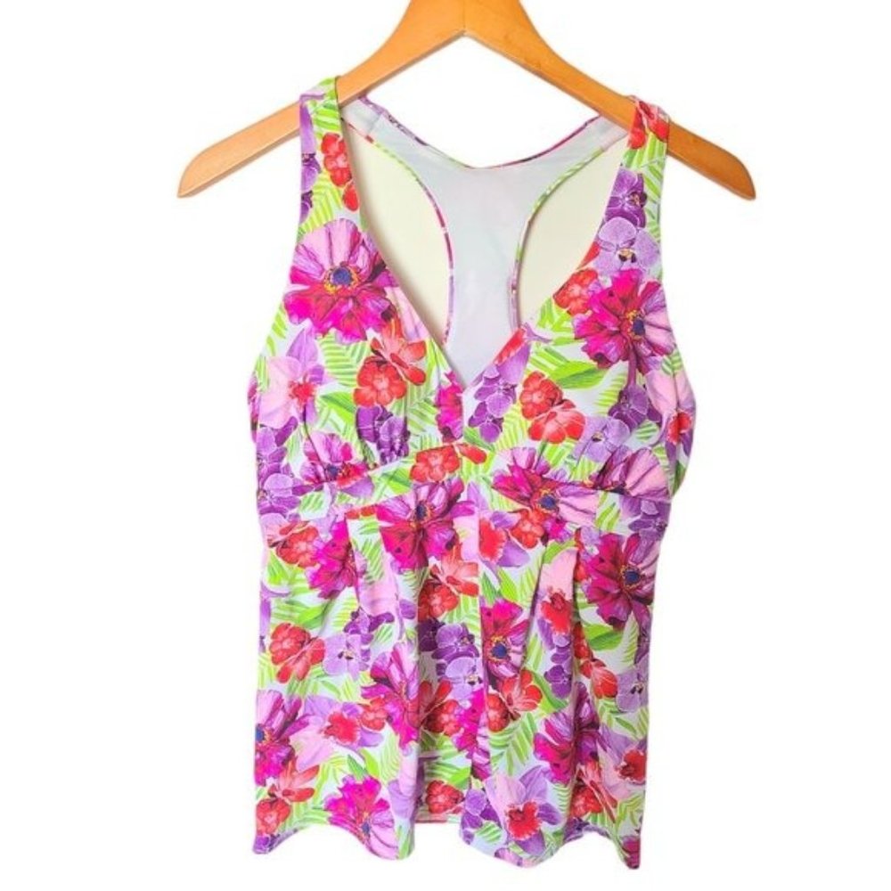 Lands' End Women Purple Floral Swimsuit Top 12
